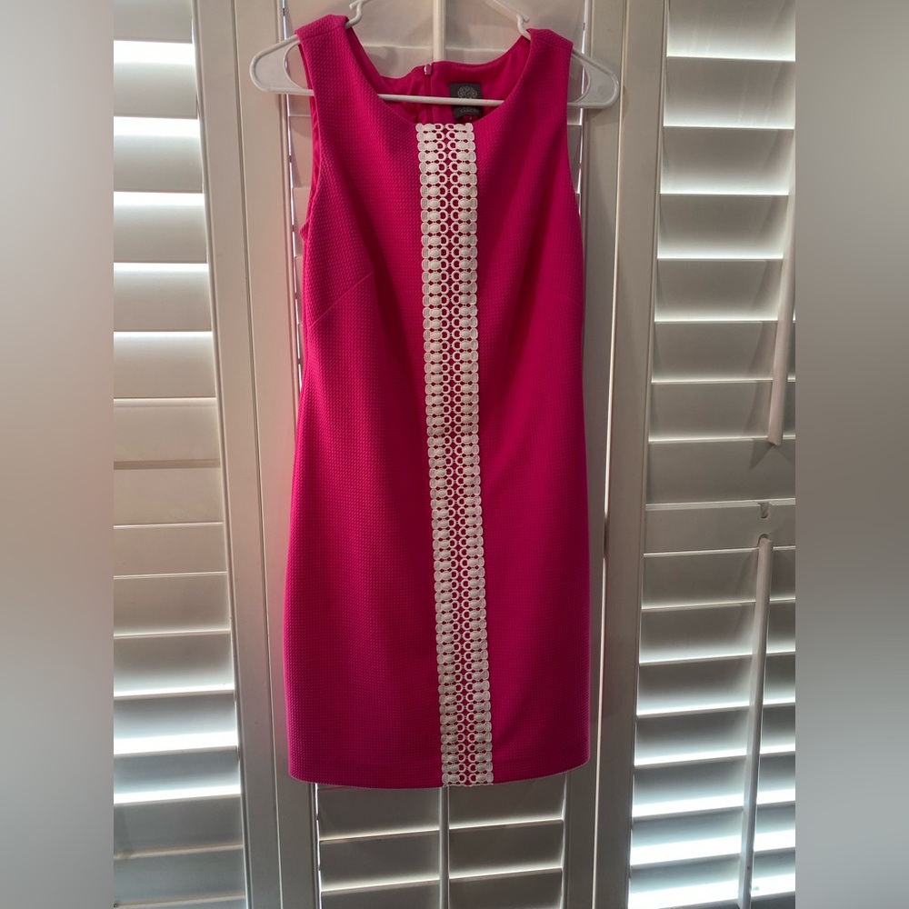 Pink Vince Camuto dress with white lace
